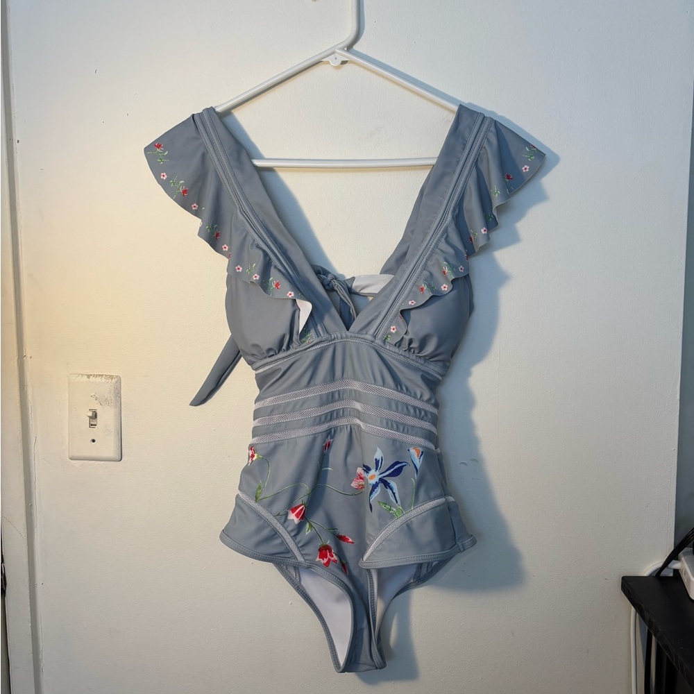 Vintage Blue Floral One Piece Swimsuit